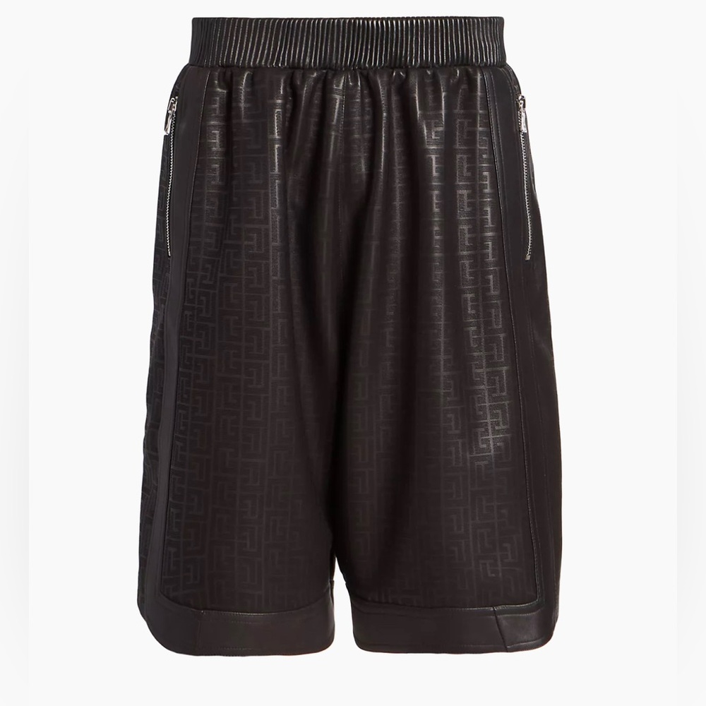 Balmain Monogram Leather Shorts